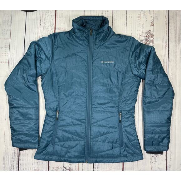 Columbia Jacket Womens Medium Teal Down Puffer Full Zip Outdoors Omni Heat - Picture 1 of 8